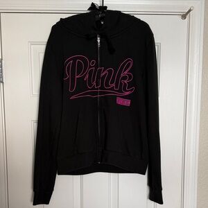 PINK Black Hoodie with Pink Logo, size L, NWOT, Perfect condition.